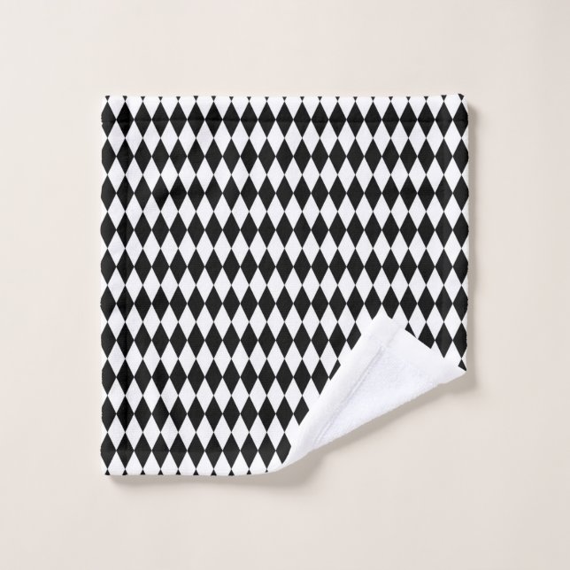 Elégant Arlequin Blanc Noir Rhombus géométriques (Gant de toilette)