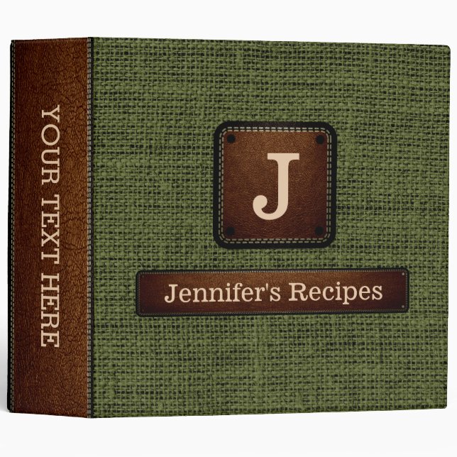 Elegant Army green Burlap Look Binder (Front/Spine)