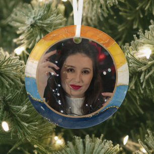 Elegant AroAce Pride Colours Photo Glass Ornament
