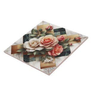 Elegant Arrangement of Colourful Roses on Marble Tile