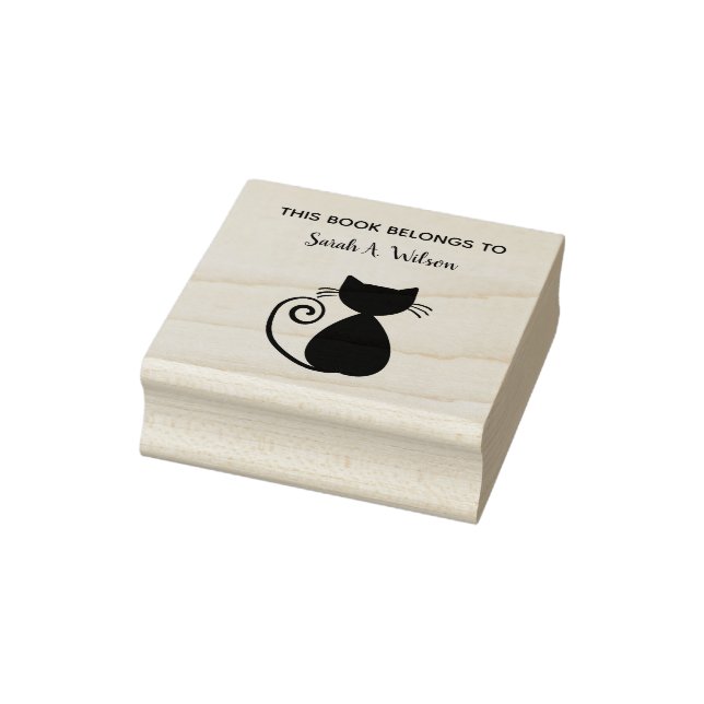 Elegant Art Cat Book Belongs Personalized Book Rubber Stamp (Stamp)