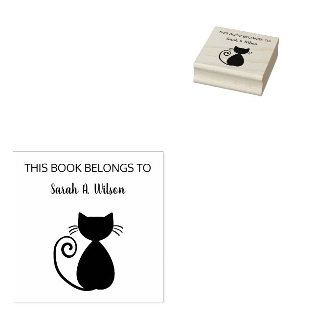 Elegant Art Cat Book Belongs Personalized Book Rubber Stamp (Stamped)