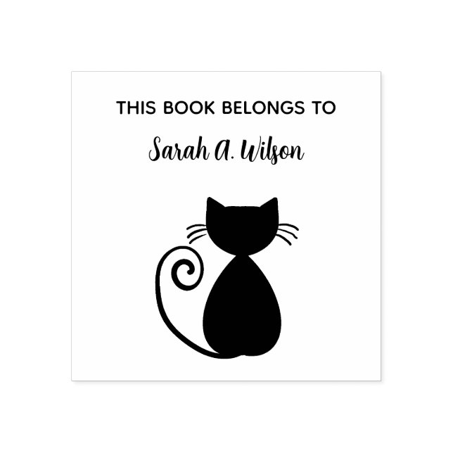 Elegant Art Cat Book Belongs Personalized Book Rubber Stamp (Imprint)