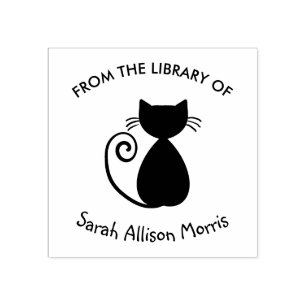 Elegant Art Cat From the Library Personalized Rubber Stamp