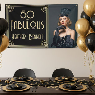 Elegant Art Deco 50 and Fabulous Birthday Banner