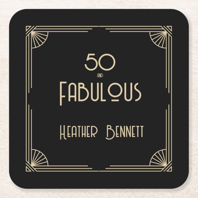 Elegant Art Deco 50 and Fabulous Birthday  Square Paper Coaster (Front)