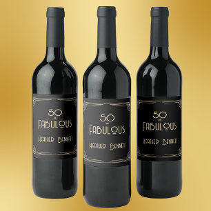 Elegant Art Deco 50 and Fabulous Birthday Wine Label
