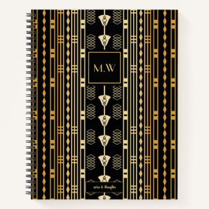 Elegant Art Deco Black and Gold Abstract Monogram Notebook