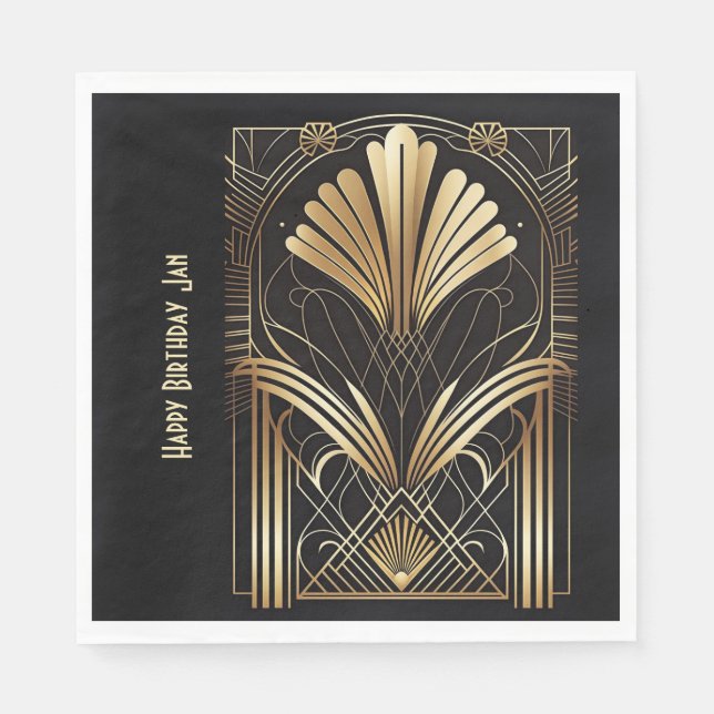 Elegant art-deco black & gold napkin personalized (Front)