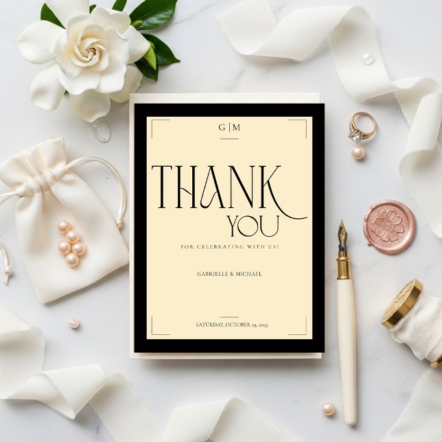 Elegant Art Deco Black Typography Thank You Postcard (Creator Uploaded)