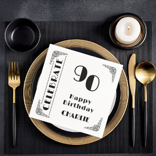 Elegant Art Deco Black & White 90th Birthday Party Napkin