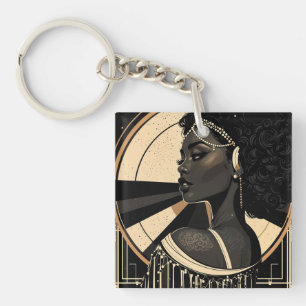 Elegant Art Deco Black Woman Flapper Keychain
