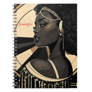Elegant Art Deco Black Woman Flapper Personalized Notebook