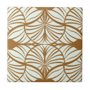 Elegant Art Deco Brown & Mint Gouache Scallops Tile