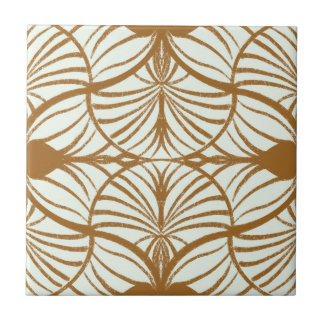 Elegant Art Deco Brown & Mint Gouache Scallops Tile