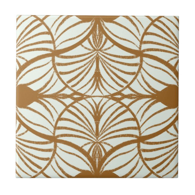 Elegant Art Deco Brown & Mint Gouache Scallops Tile (Front)