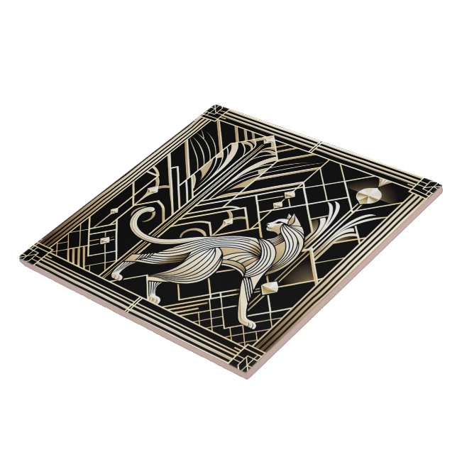 Elegant Art Deco cat  Tile (Side)