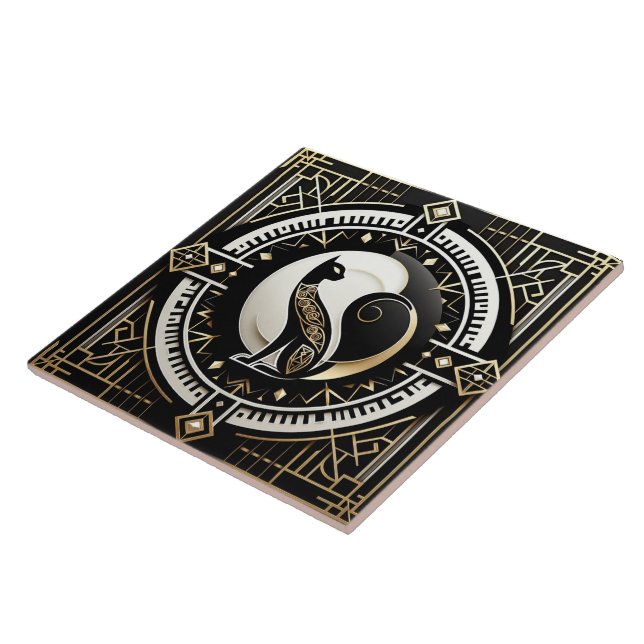 Elegant Art Deco cat  Tile (Side)