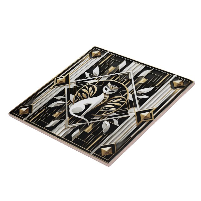 Elegant Art Deco cat  Tile (Side)