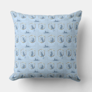 Elegant Art Deco Cats - Blue Throw Pillow