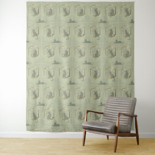 Elegant Art Deco Cats - Green Tapestry