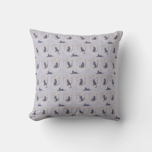 Elegant Art Deco Cats - Lavender Throw Pillow (Front)