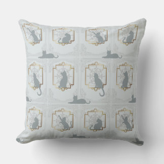Elegant Art Deco Cats - Light Grey Throw Pillow