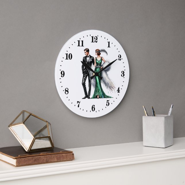 Elegant Art Deco couple Large Clock (Office)