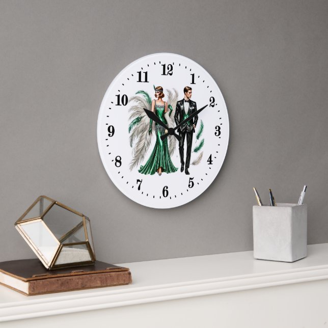 Elegant Art Deco couple Large Clock (Office)