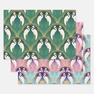 Elegant Art Deco Crane Pattern Wrapping Paper Sheet