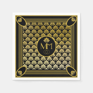 Elegant Art Deco Fan Pattern Monogram Wedding Napkin