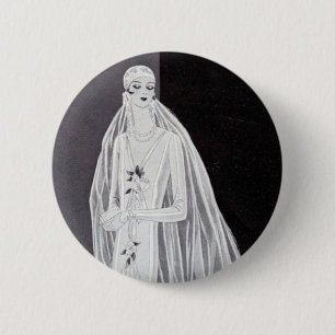 Elegant Art Deco Flapper Bride Illustration  2 Inch Round Button