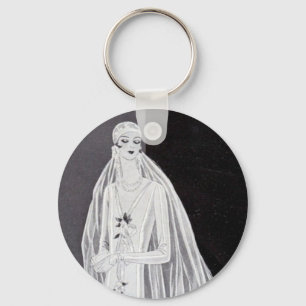 Elegant Art Deco Flapper Bride Illustration  Keychain