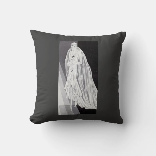 Elegant Art Deco Flapper Bride Illustration  Throw Pillow (Front)