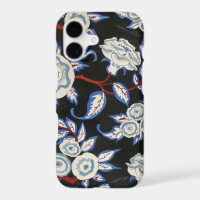 ELEGANT ART DECO FLORAL,BLUE WHITE ROSES IN BLACK
