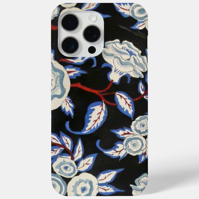 ELEGANT ART DECO FLORAL,BLUE WHITE ROSES IN BLACK Case-Mate iPhone CASE (Back)