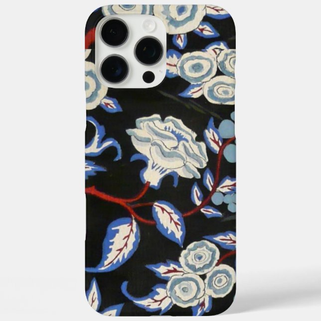 ELEGANT ART DECO FLORAL,BLUE WHITE ROSES IN BLACK Case-Mate iPhone CASE (Back)