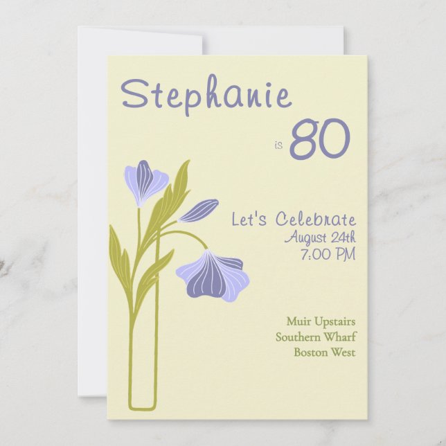 Elegant Art Deco Floral Lavender 80th Birthday  Invitation (Front)