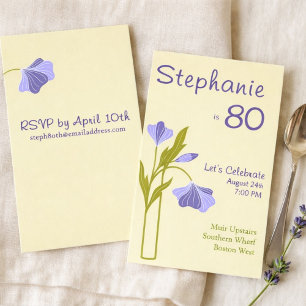 Elegant Art Deco Floral Lavender 80th Birthday  Invitation