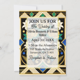 Elegant Art Deco Floral Wedding Invitation