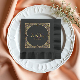 Elegant Art Deco Frame Monogrammed Wedding Foil Napkins