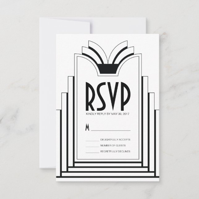 Elegant Art Deco Frame Retro Wedding RSVP Card (Front)