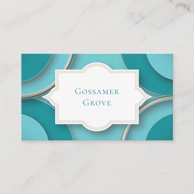 Elegant Art Deco Frame Teal Geometric Circles Business Card (Front)