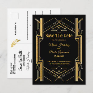 Elegant Art Deco Gatsby Save The Date  Announcement Postcard