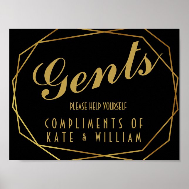 Elegant art deco Gents restroom sign (Front)