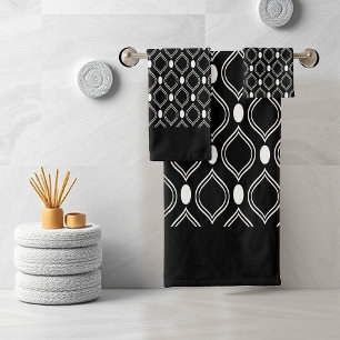 Elegant Art Deco Geometric Black And White Bath Towel Set