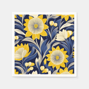 Elegant Art Deco Geometric Navy and Yellow Floral  Napkin