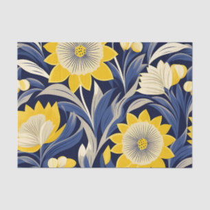 Elegant Art Deco Geometric Navy and Yellow Floral Tissue Paper