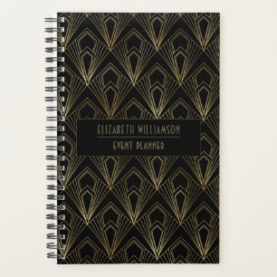 Elegant Art Deco Geometric Pattern  Black and Gold Planner