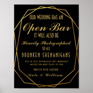 Elegant art deco Gold & Black Open Bar Poster